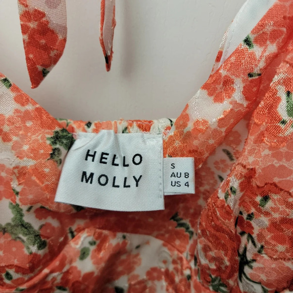 Hello Molly Orange Floral Mini Long Sleeve Cottagecore Romantic Spring Dress 4 - Picture 13 of 16